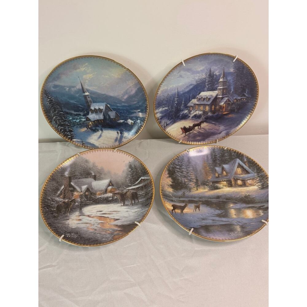 Thomas Kinkade Gather At Our Home Complete Set 4 Bradford Exchange Plates Winter